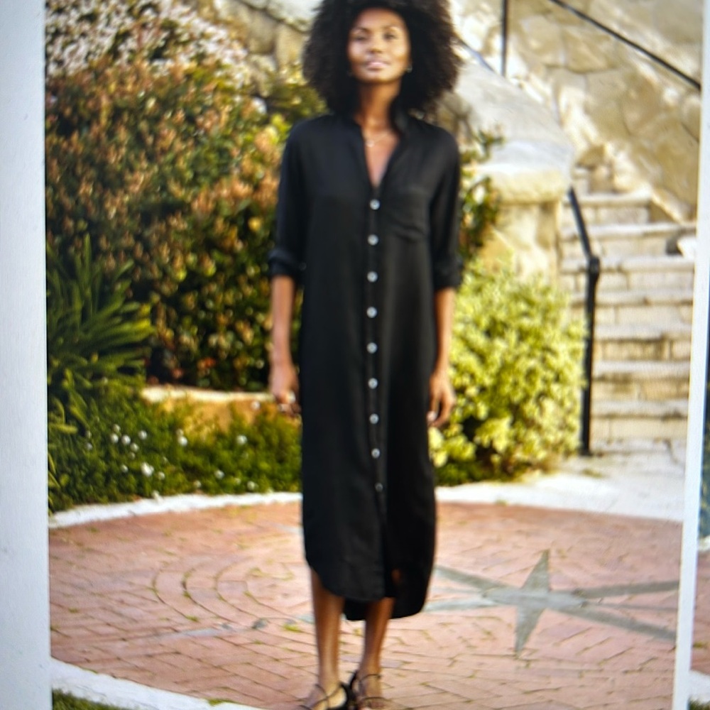 Frank & Eileen Rory maxi shirt dress washed linen Black size S